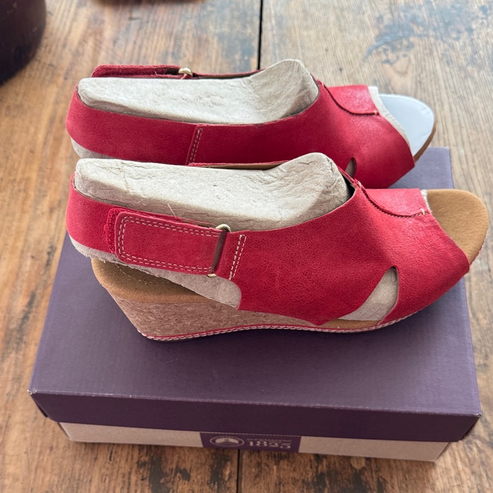 Clarks Red Wedge Sandals